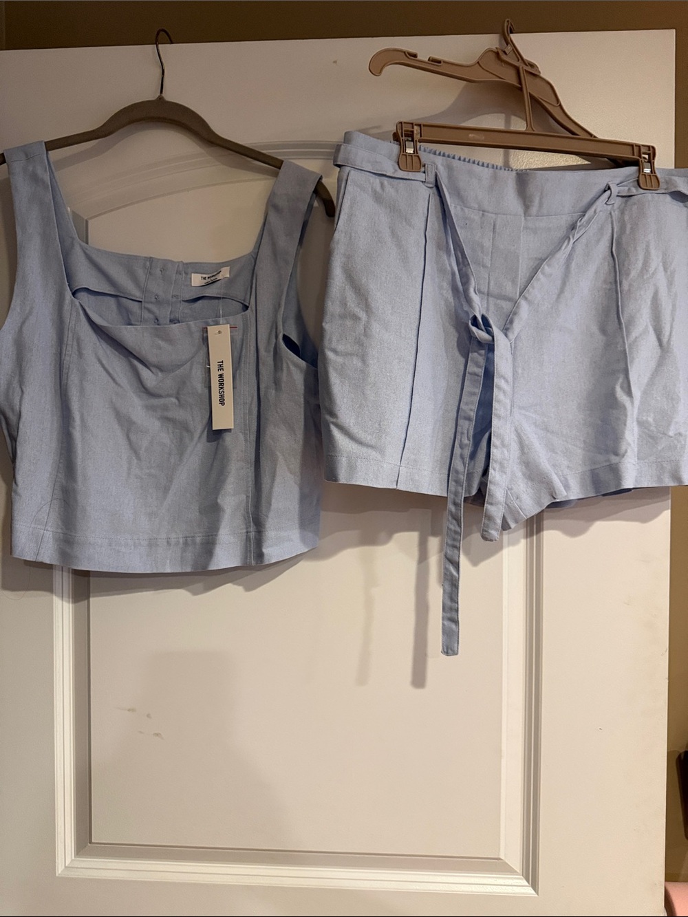 Light Blue Two-Piece Crop Top & Tie-Waist Shorts Set